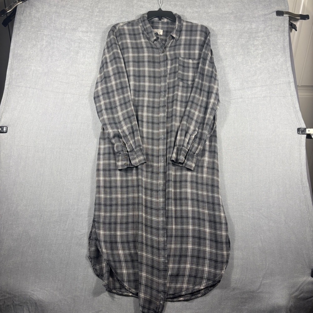 Universal Thread Womens XL Plaid Button Down Midi Shirt Dress Gray Black Rayon